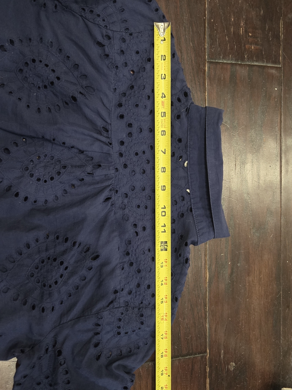 Adiva Navy Eyelet Button Down Shirt Cotton Boho Cottagecore Beach Cover Up M - Picture 8 of 13